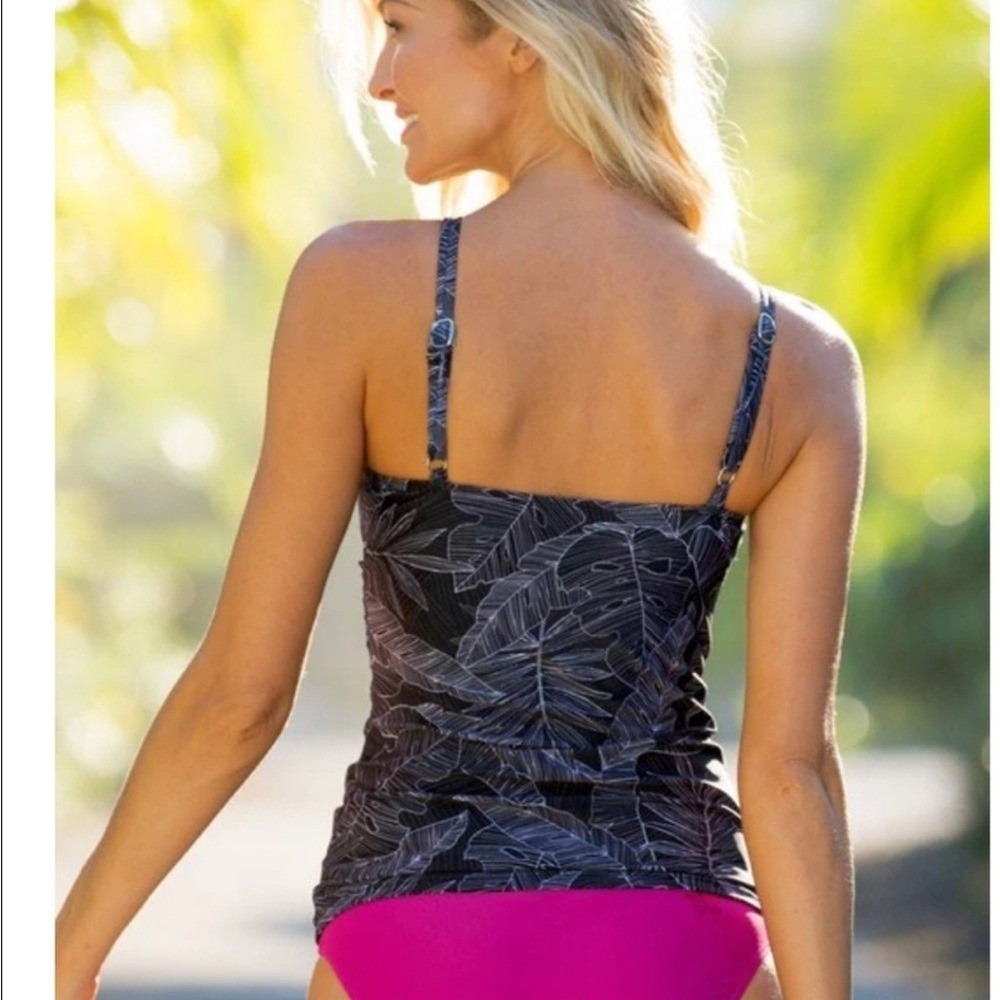 Hapari Nobu High-Neck Tankini Top Black White‎ Palm Leaf Print Swim S mall